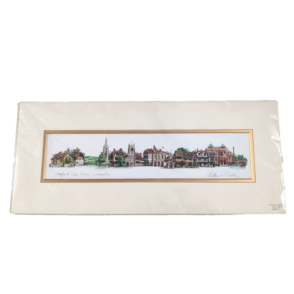 Stratford Upon Avon Landmarks Signed Matthew‎ Cook Matted Print 17"x7"